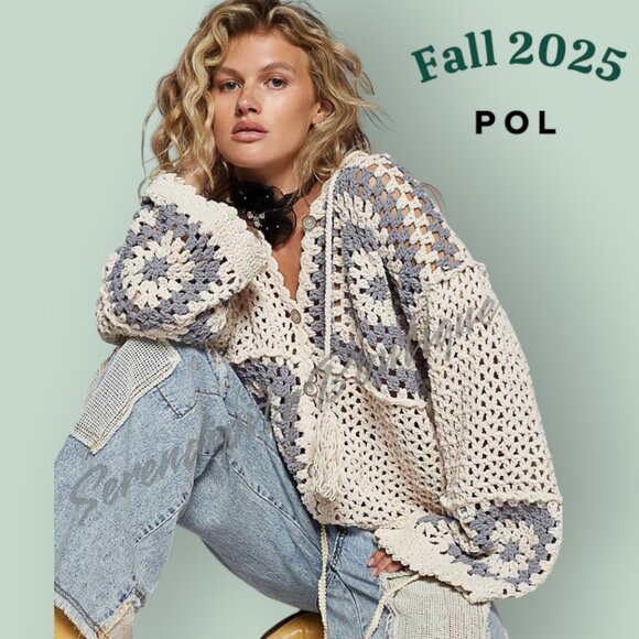 POL Sweaters - POL Brand New Release Lush Thick Lavender Granny Button Up Hoodie Sweater